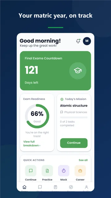 PassPath home dashboard with exam countdown and readiness score